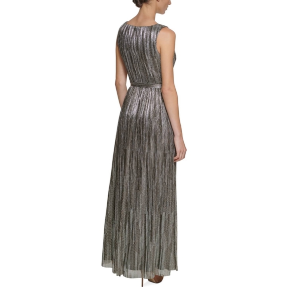 Eliza JV-Neck Metallic Belted Gown - Picture 4 of 13